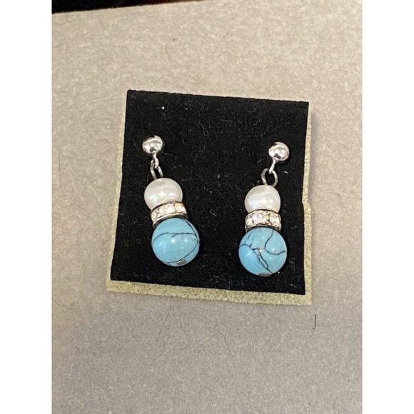 Danbury Mint Vintage Jewelry Set Turquoise Pearl 2 Necklaces, Bracelet, Earrings - Picture 3 of 10